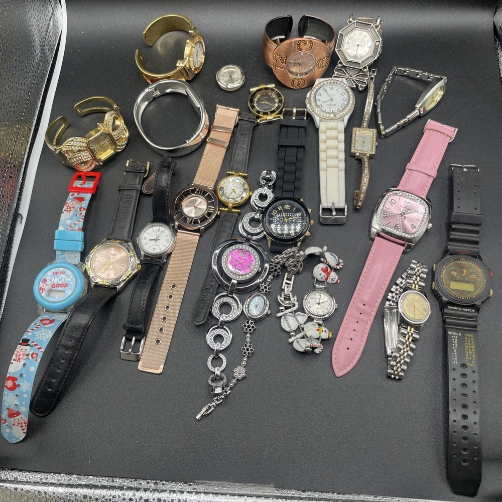 22 Watch Lot Fossil Relic Armani Timex & More Mixed Styles As-Is Parts/Repair
